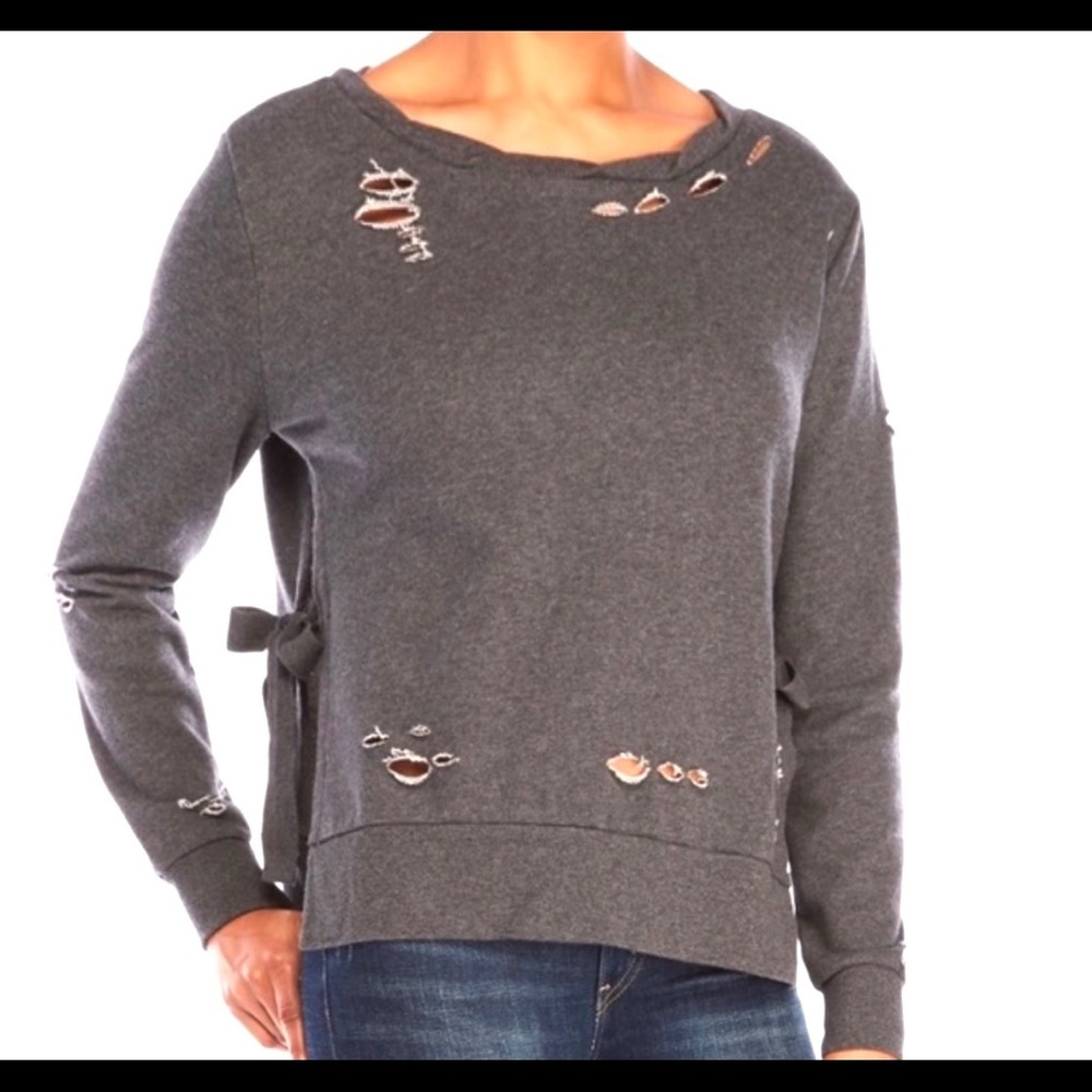Romeo+Juliet French Terry Distressed Crew Neck Sweatshirt Bow Tie Side Close